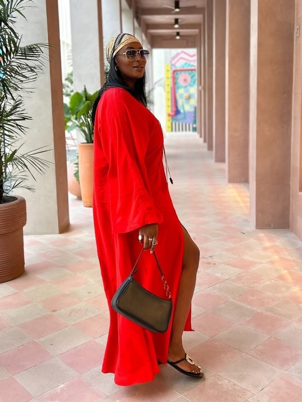 H&M Bright red Lace-up kaftan dress Size XL - Picture 11 of 16